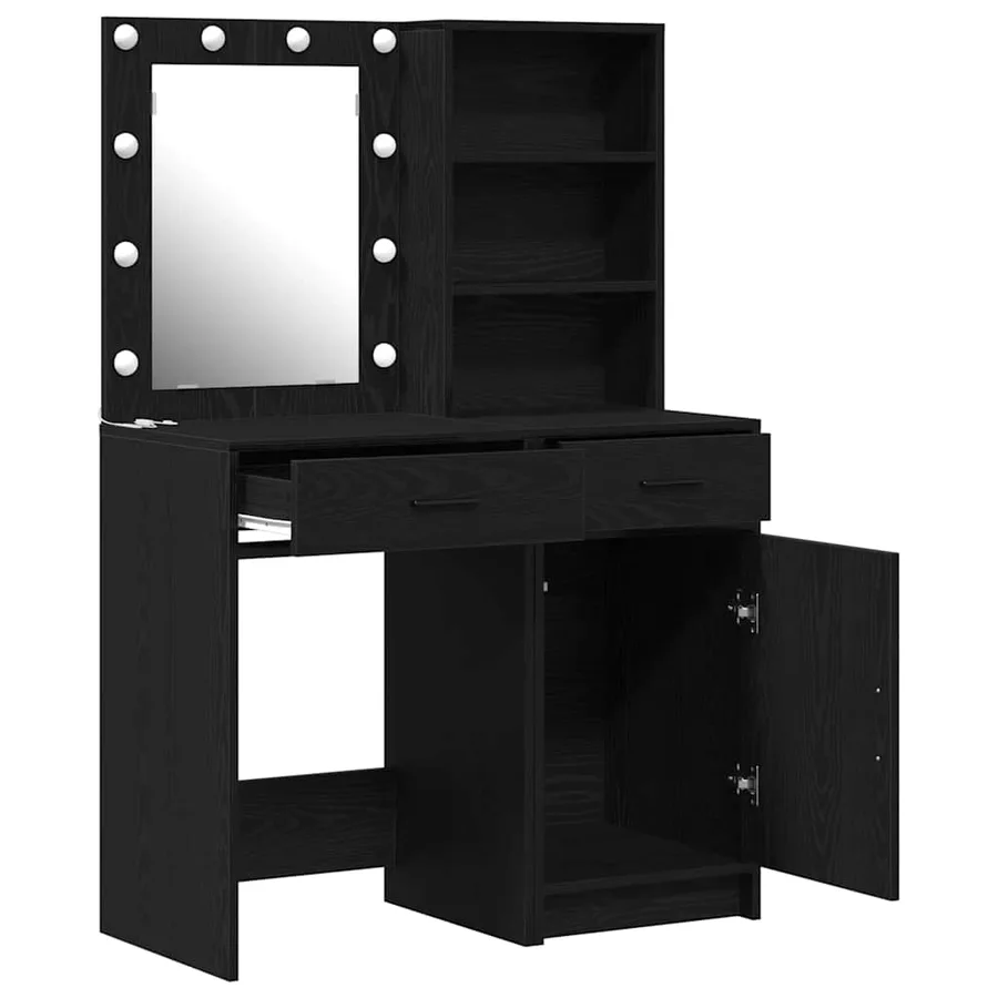 Ensemble de table de maquillage avec LED 2 pcs Chêne noir - 7
