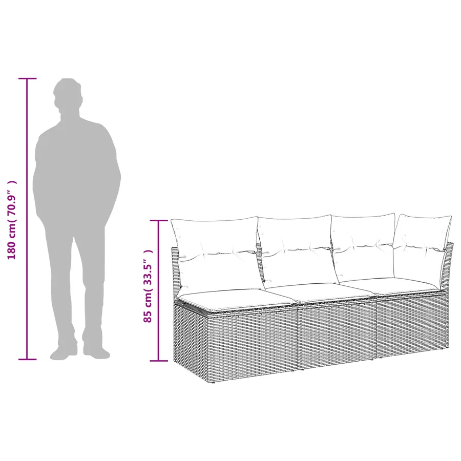 Canapé de jardin avec coussins 3 places gris résine tressée - 14