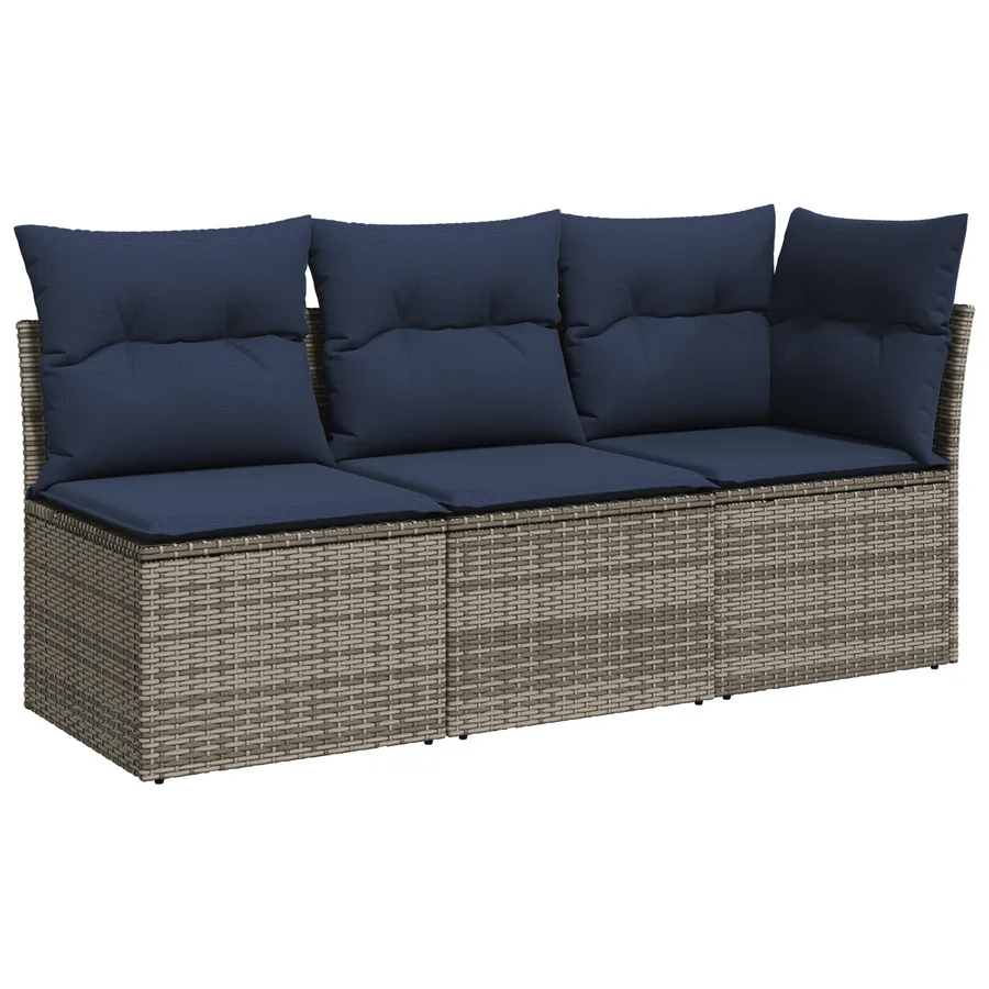 Canapé de jardin avec coussins 3 places gris résine tressée - 2