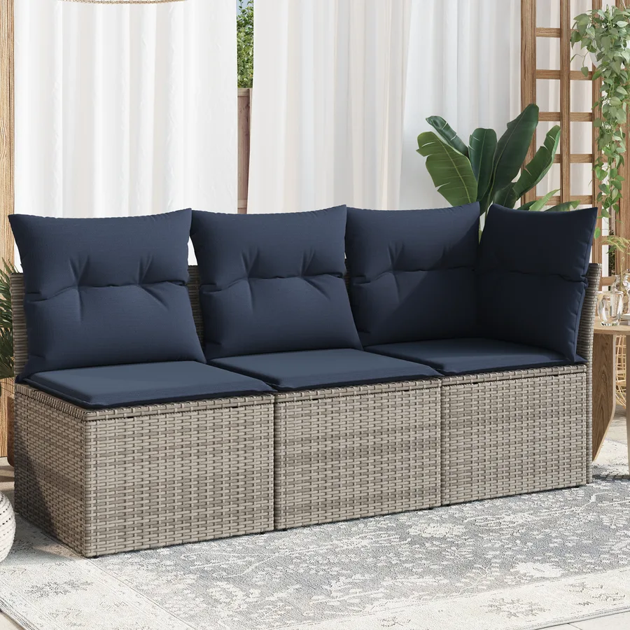 Canapé de jardin avec coussins 3 places gris résine tressée - 3
