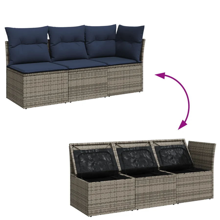 Canapé de jardin avec coussins 3 places gris résine tressée - 9
