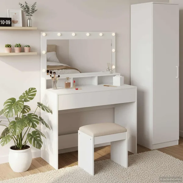 Table de Toilette Blanc 100 x 41 x 135 cm Bois d'ingénierie
