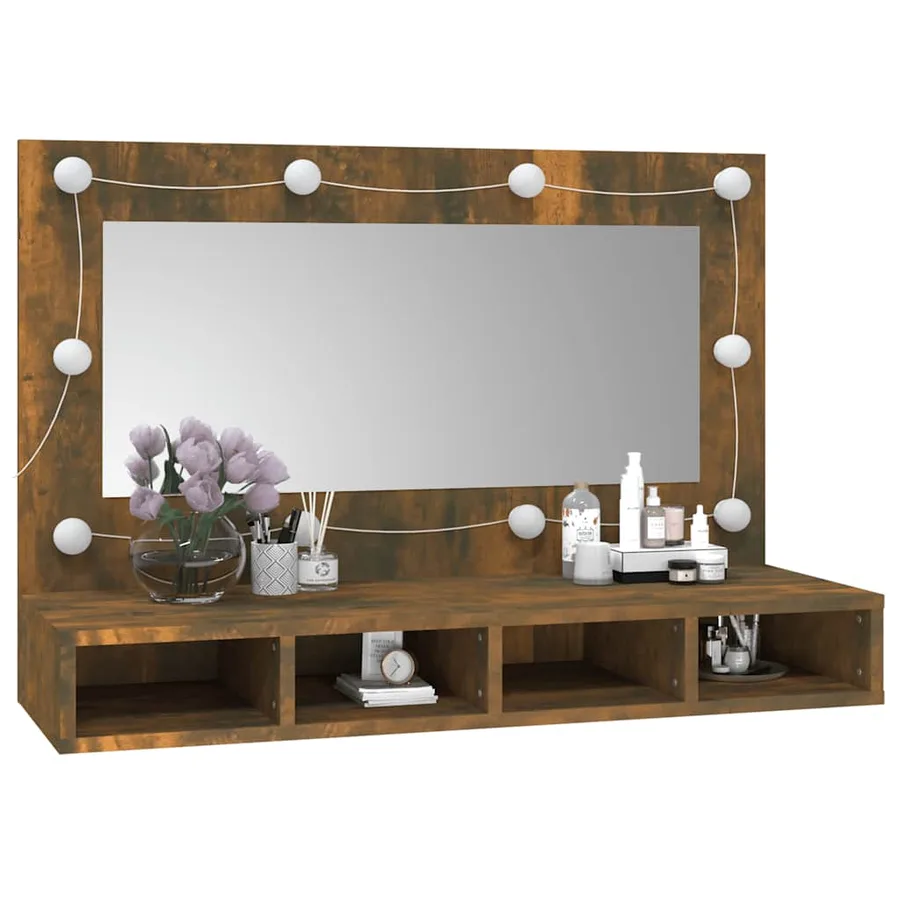 Armoire à miroir avec LED Chêne fumé 90x31,5x62 cm - 11