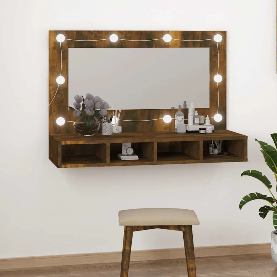 Armoire à miroir avec LED Chêne fumé 90x31,5x62 cm - 12