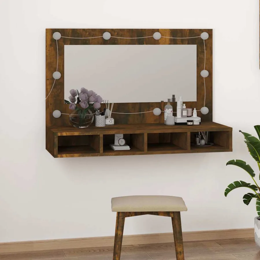 Armoire à miroir avec LED Chêne fumé 90x31,5x62 cm - 13