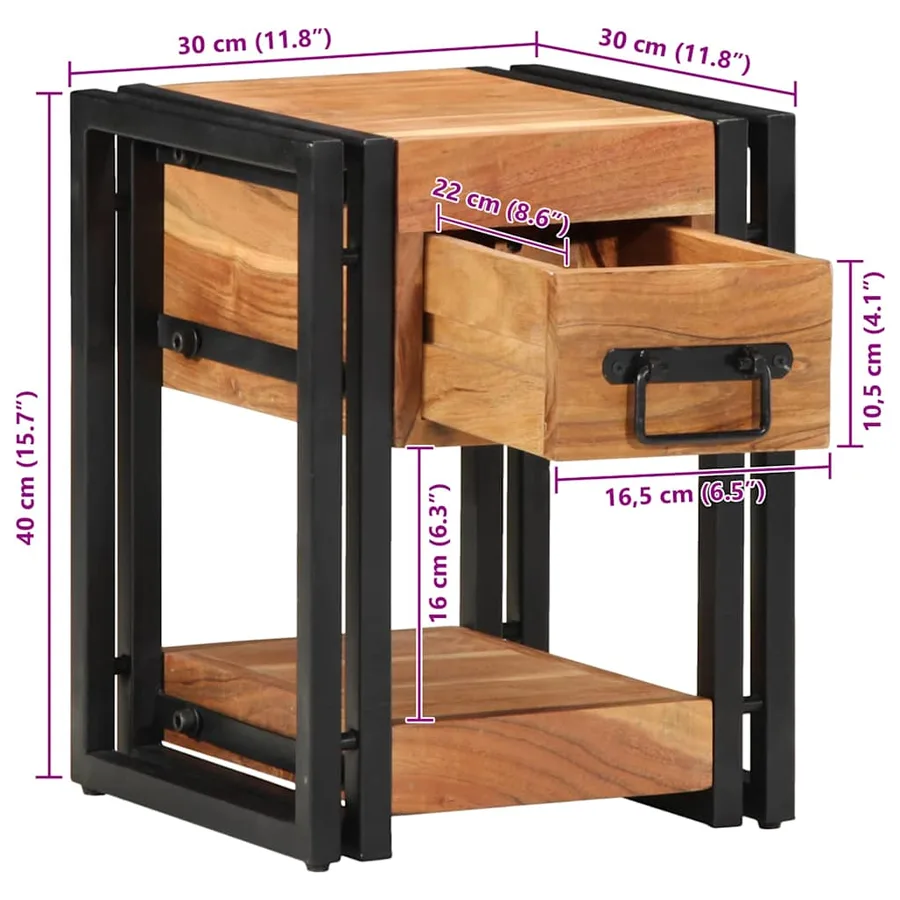 Cabinet de chevet Marron 30 x 30 x 40 cm Bois d'Acacia Massif - 13