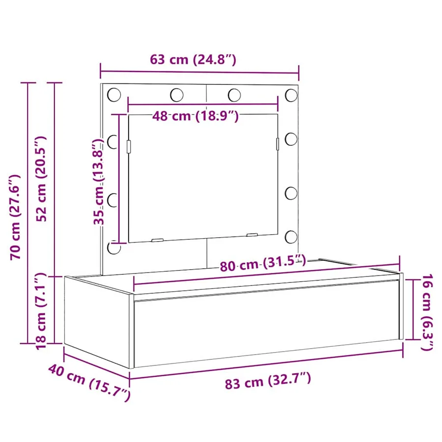 Table de Toilette Gris 83 x 40 x 70 cm Bois d'ingénierie - 11