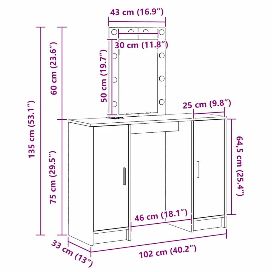 Table de Toilette Marron 102 x 33 x 135 cm Bois d'ingénierie - 12