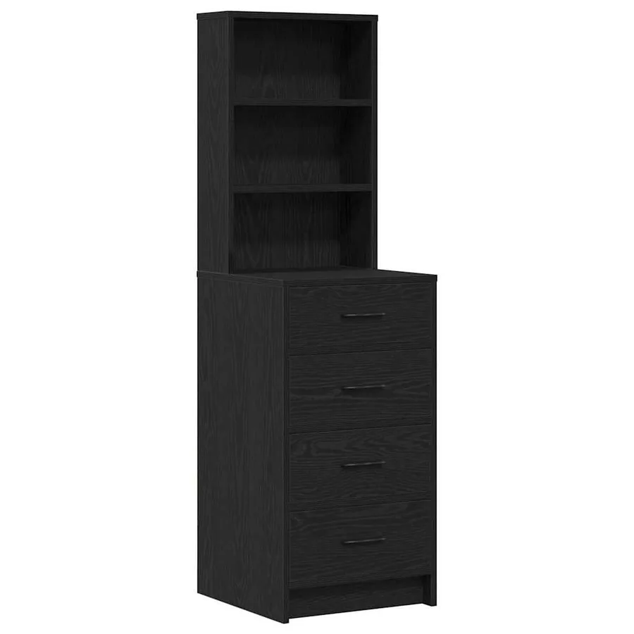 Table de Toilette avec tiroir 3 pcs Noir Bois d'ingénierie - 6