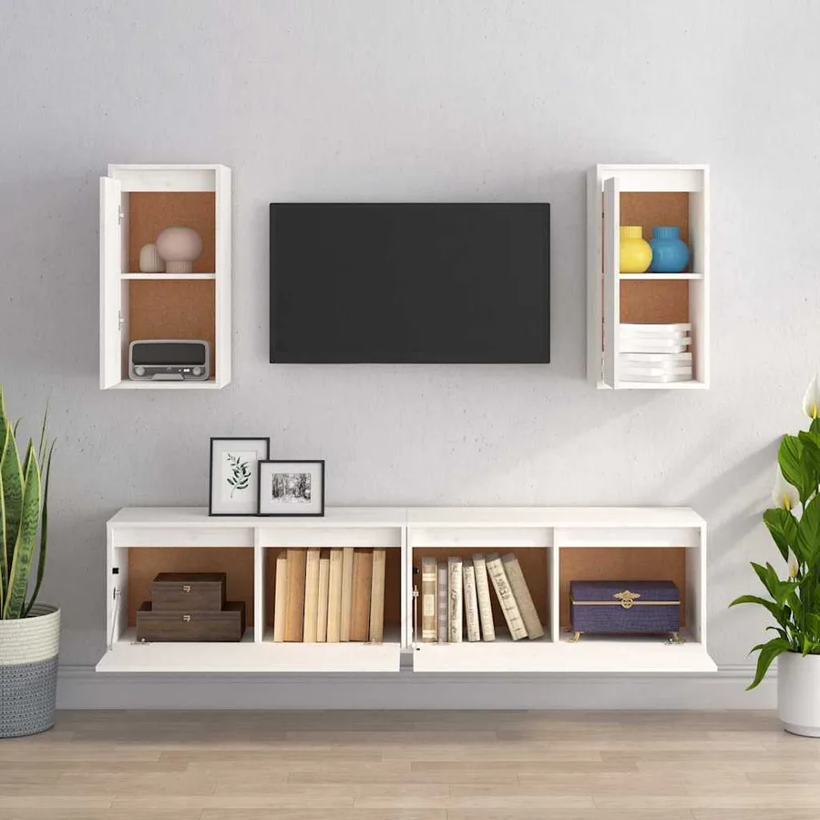 Meubles TV 4 pcs Blanc Bois massif de pin - 3