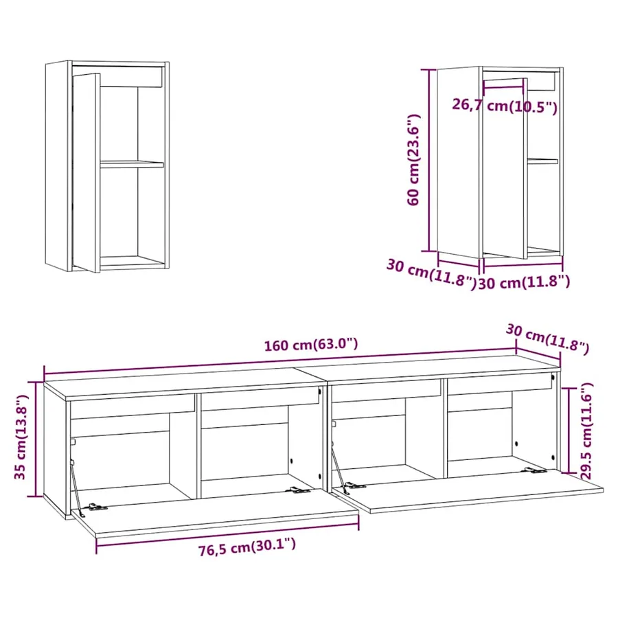 Meubles TV 4 pcs Blanc Bois massif de pin - 9