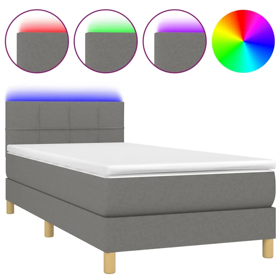 Sommier à lattes de lit et matelas et LED Gris foncé 100x200 cm - 2
