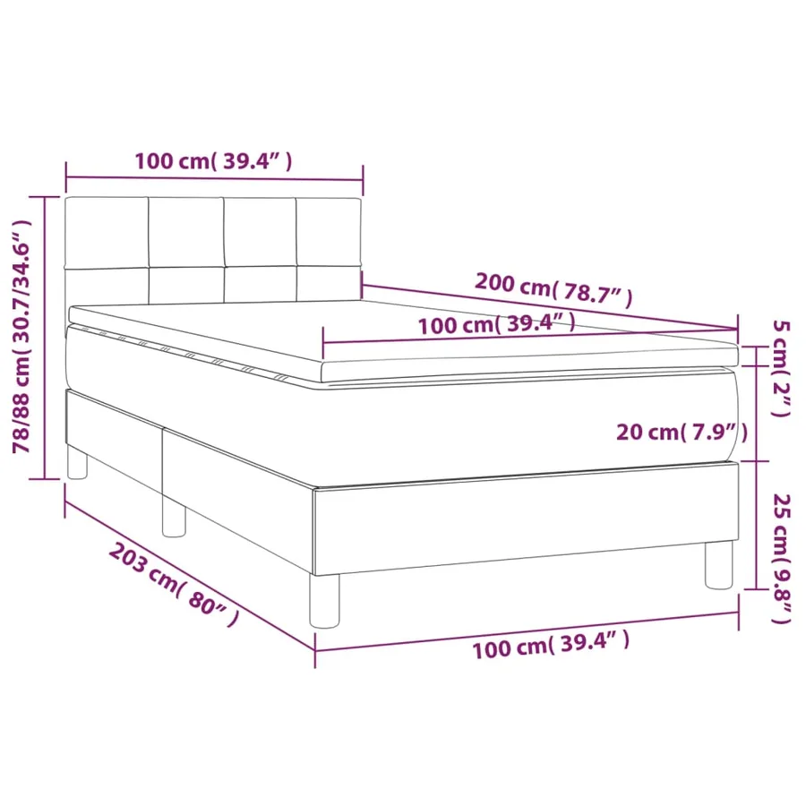 Sommier à lattes de lit et matelas et LED Gris foncé 100x200 cm - 8