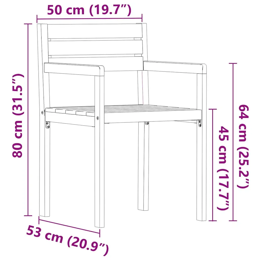 Chaises de jardin 2 pièces 50x53x80 cm Bois massif Acacia - 10