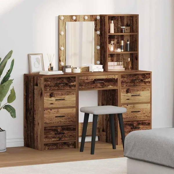 Table de Toilette avec tiroir 3 pcs Marron Bois d'ingénierie