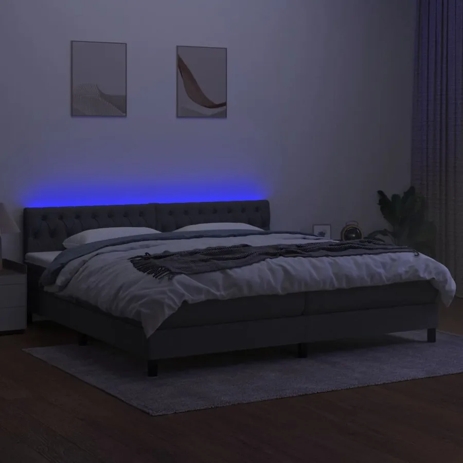 Sommier à lattes de lit et matelas et LED Gris foncé 200x200 cm - 4