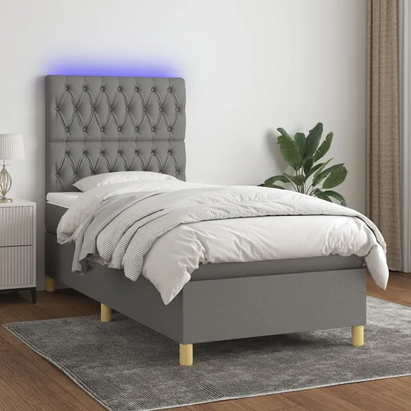 Sommier à lattes de lit et matelas et LED Gris foncé 100x200 cm