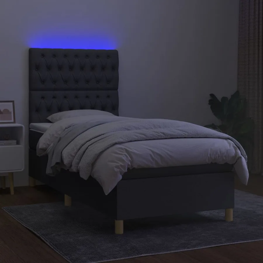 Sommier à lattes de lit et matelas et LED Gris foncé 100x200 cm - 4