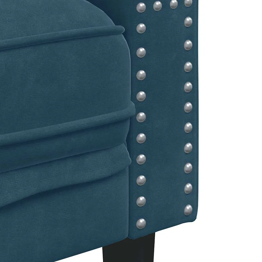 Canapé Chesterfield avec traversins 2 places bleu velours - 7