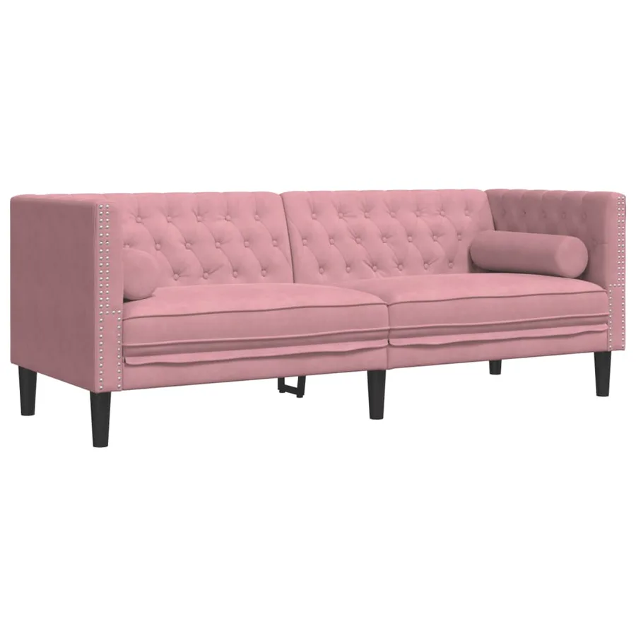 Ensemble de canapé Chesterfield et traversins 3pcs rose velours - 4