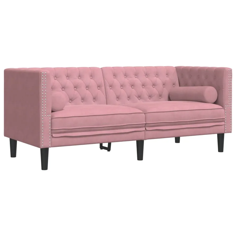 Ensemble de canapé Chesterfield et traversins 3pcs rose velours - 5