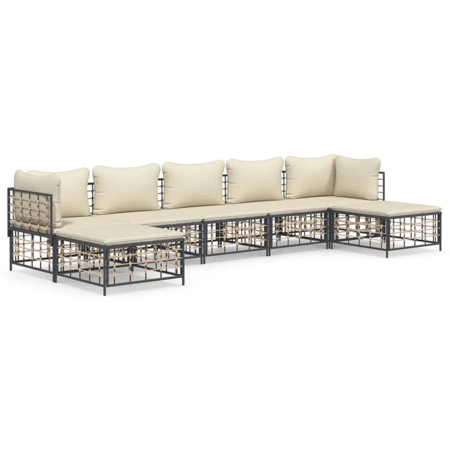 Salon de jardin 7 pcs avec coussins anthracite résine tressée - 2