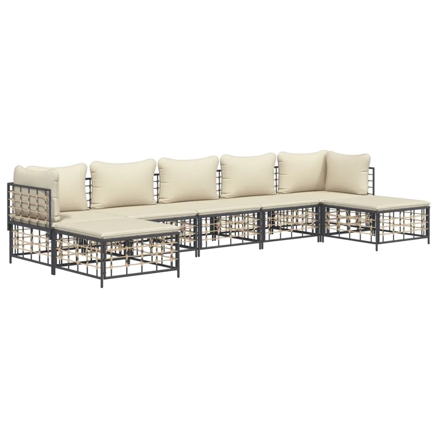 Salon de jardin 7 pcs avec coussins anthracite résine tressée - 3