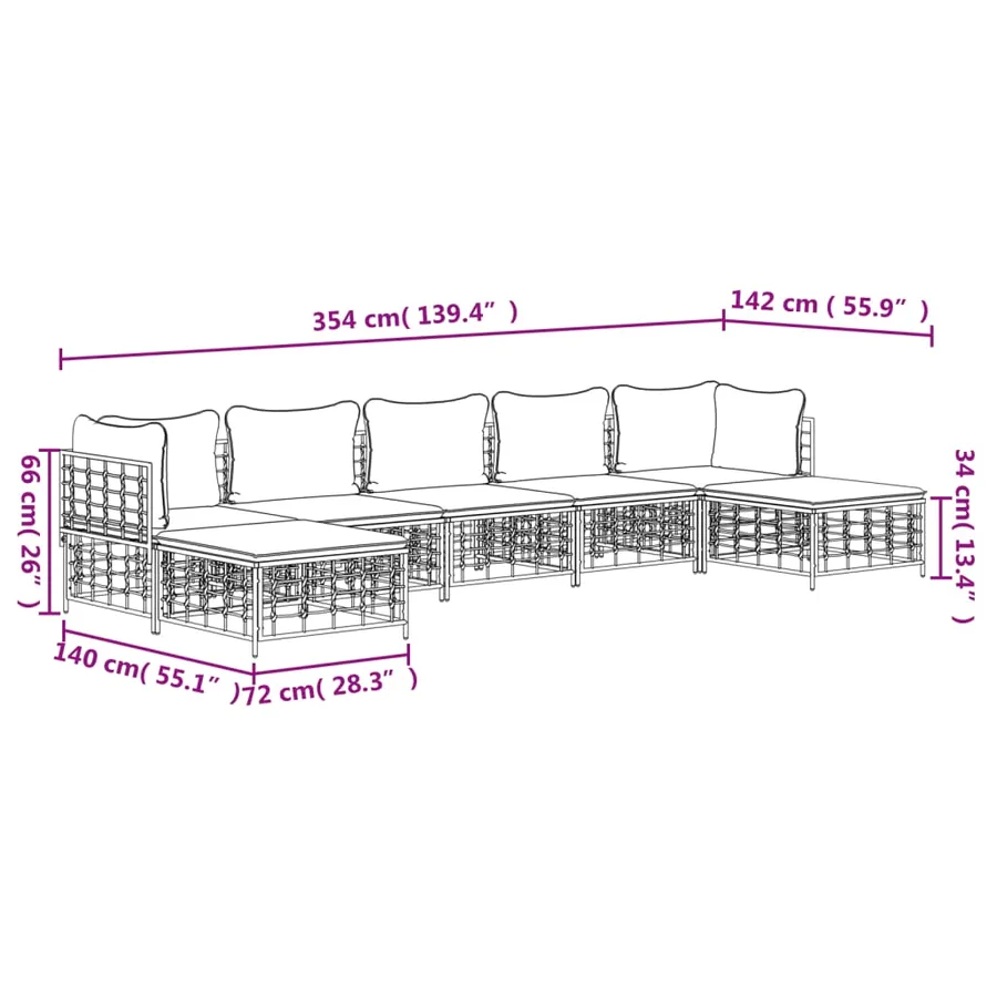 Salon de jardin 7 pcs avec coussins anthracite résine tressée - 9