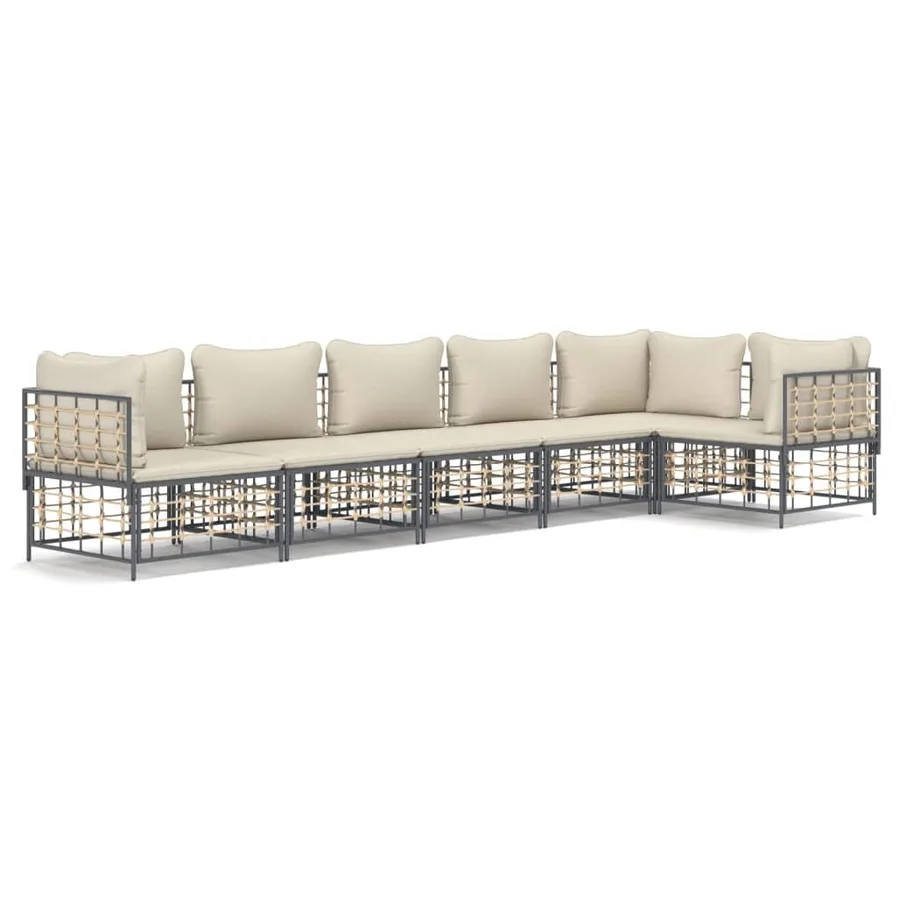 Salon de jardin 6 pcs avec coussins anthracite résine tressée - 2