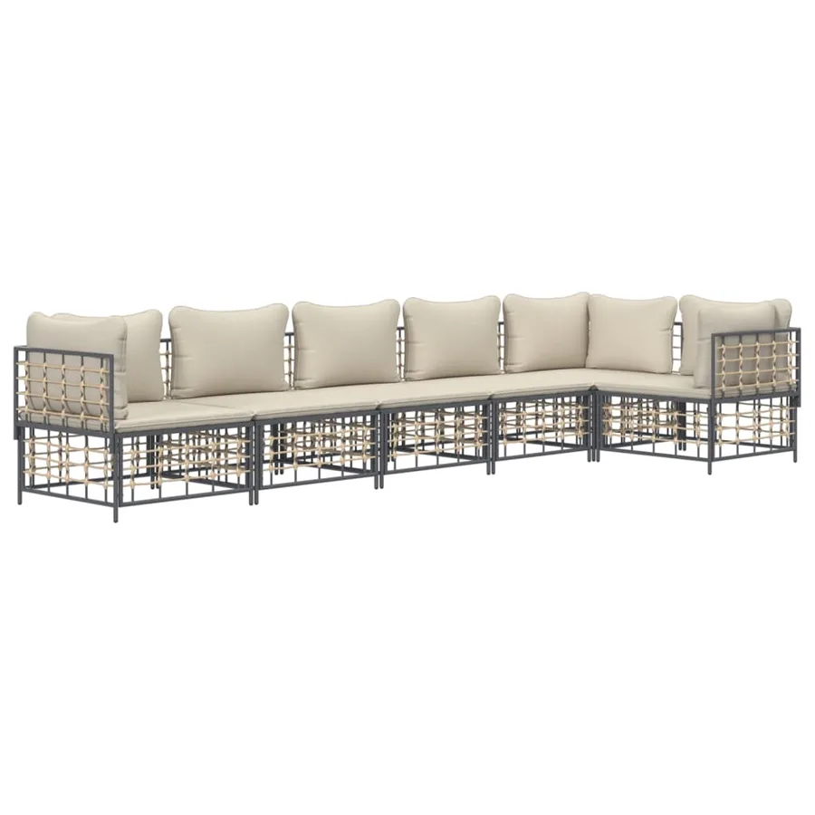 Salon de jardin 6 pcs avec coussins anthracite résine tressée - 3