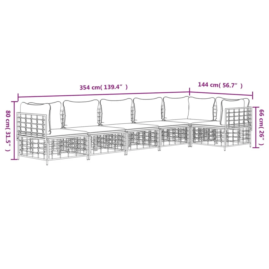 Salon de jardin 6 pcs avec coussins anthracite résine tressée - 8