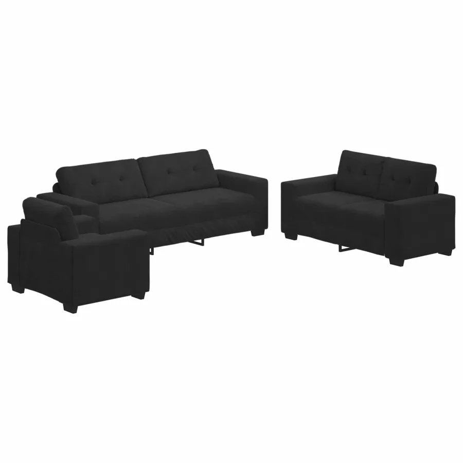 Ensemble de Canapés 3 pcs Noir 221 x 80 x 80 cm Velours - 4