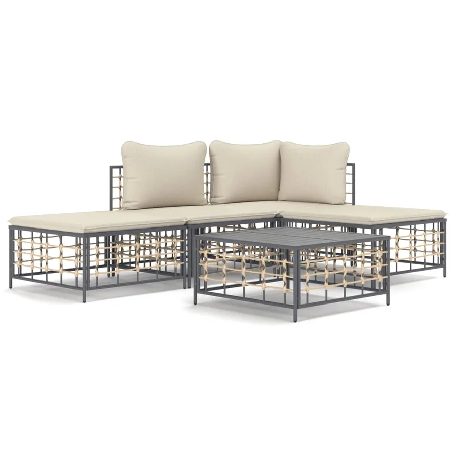 Salon de jardin 5 pcs avec coussins anthracite résine tressée - 2