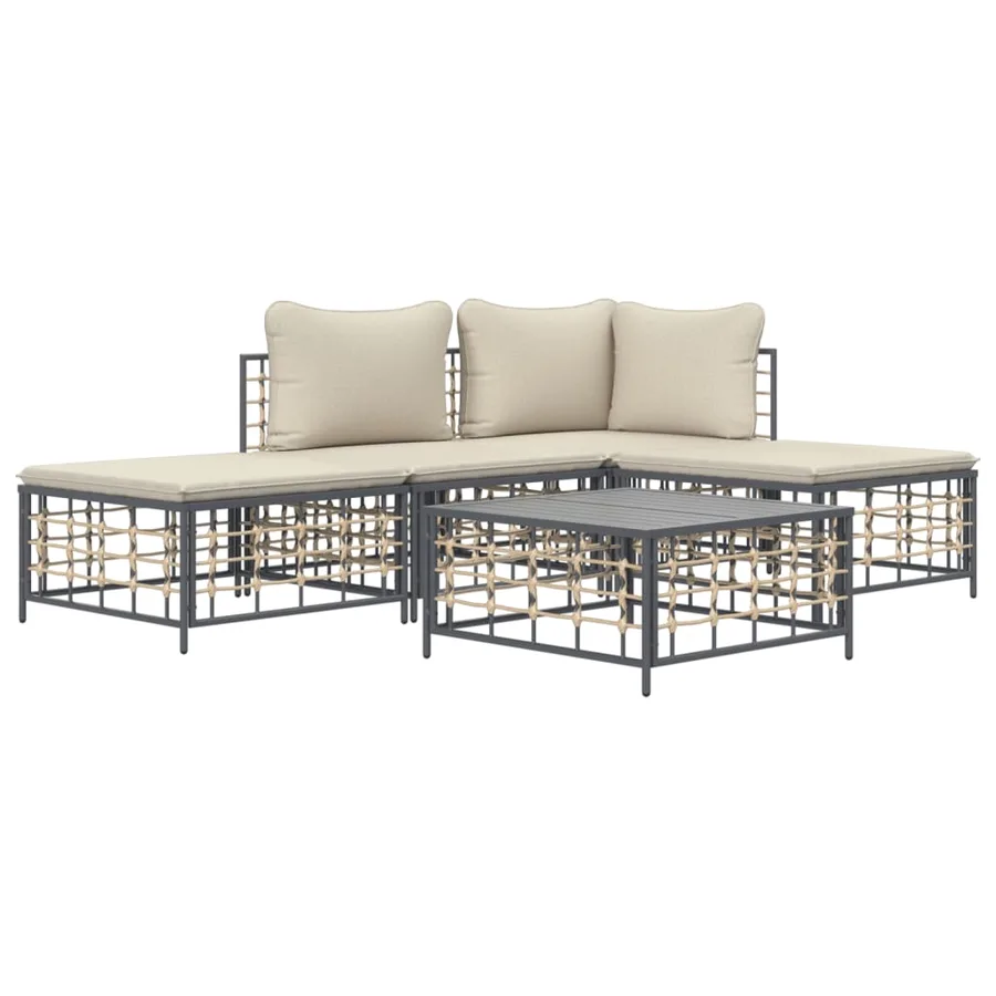 Salon de jardin 5 pcs avec coussins anthracite résine tressée - 3