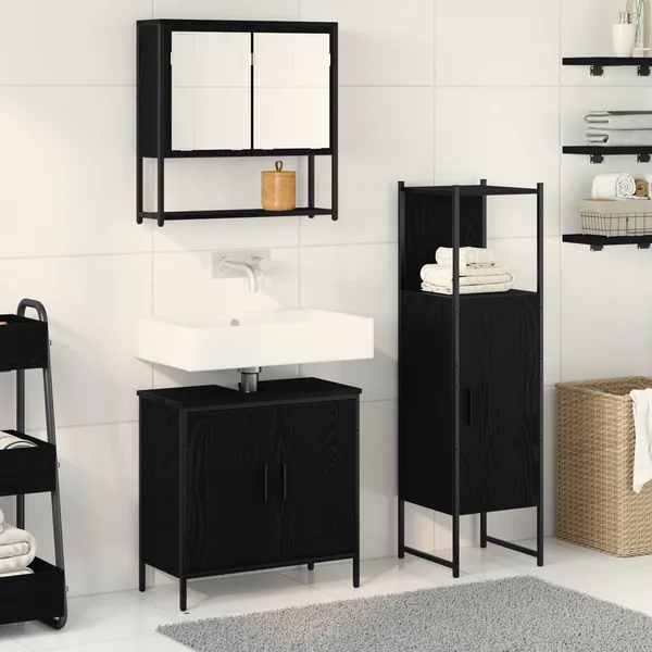 Ensemble de mobilier de salle de bain avec étagère 3 pcs Noir