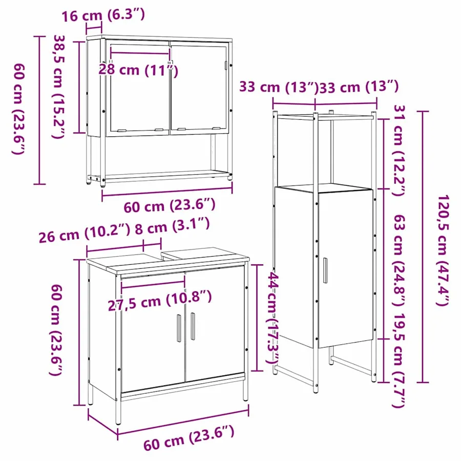 Ensemble de mobilier de salle de bain avec étagère 3 pcs Noir - 17