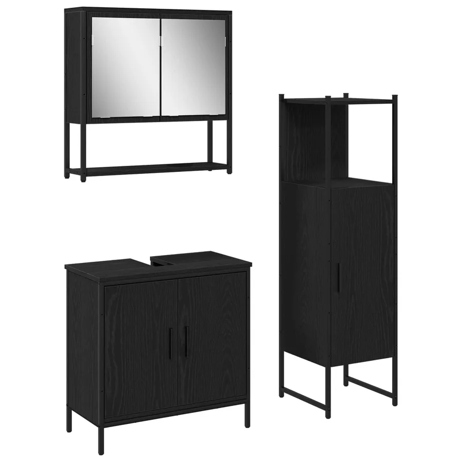 Ensemble de mobilier de salle de bain avec étagère 3 pcs Noir - 2