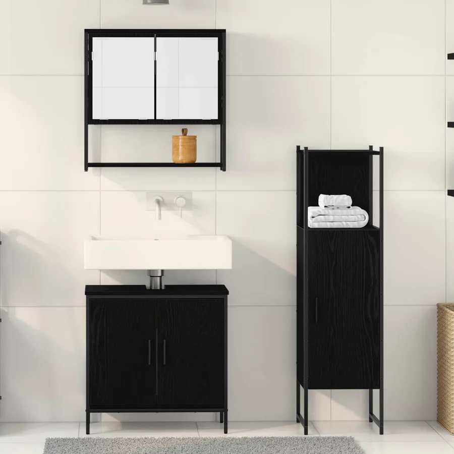 Ensemble de mobilier de salle de bain avec étagère 3 pcs Noir - 4