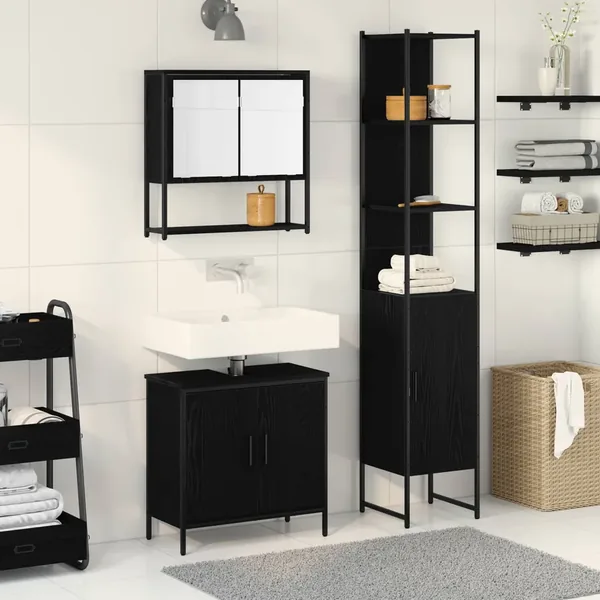 Ensemble de mobilier de salle de bain avec étagère 3 pcs Noir