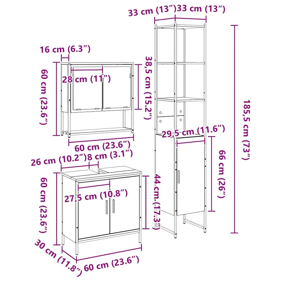 Ensemble de mobilier de salle de bain avec étagère 3 pcs Noir - 17