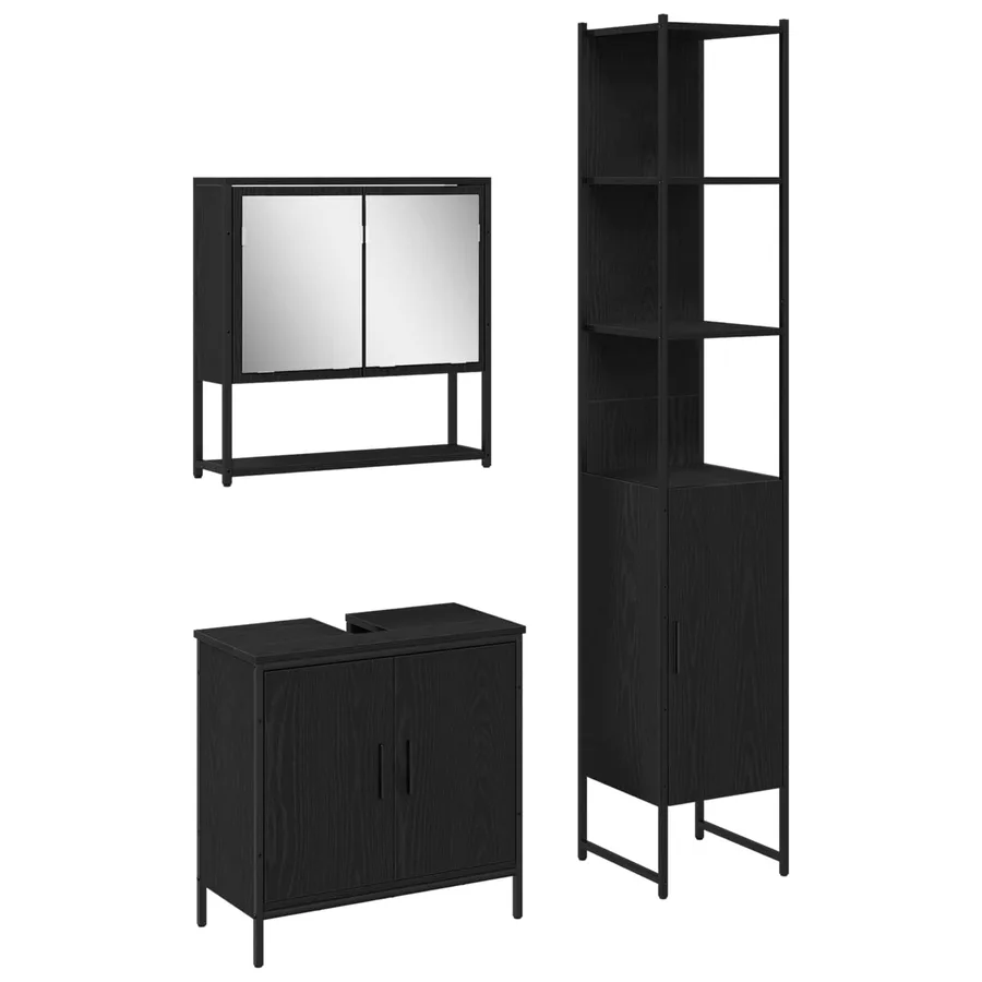 Ensemble de mobilier de salle de bain avec étagère 3 pcs Noir - 2