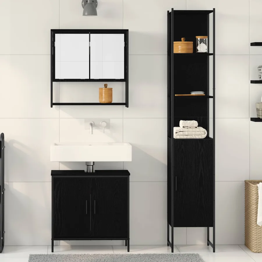 Ensemble de mobilier de salle de bain avec étagère 3 pcs Noir - 4
