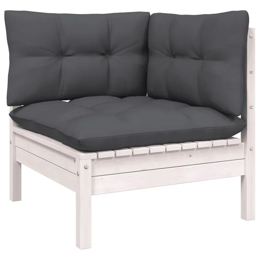 Salon de jardin 6 pcs avec coussins blanc bois de pin - 4