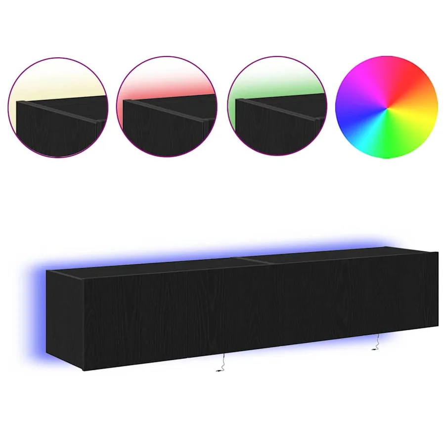 Meuble TV mural avec LED 2 pcs Chêne noir 80 x 35 x 31 cm - 4