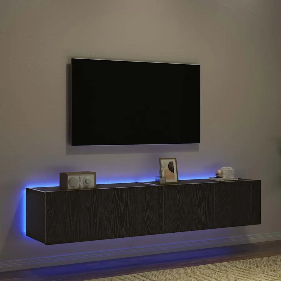 Meuble TV mural avec LED 2 pcs Chêne noir 80 x 35 x 31 cm - 5