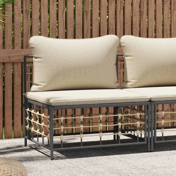 Canapé central de jardin avec coussin beige résine tressée