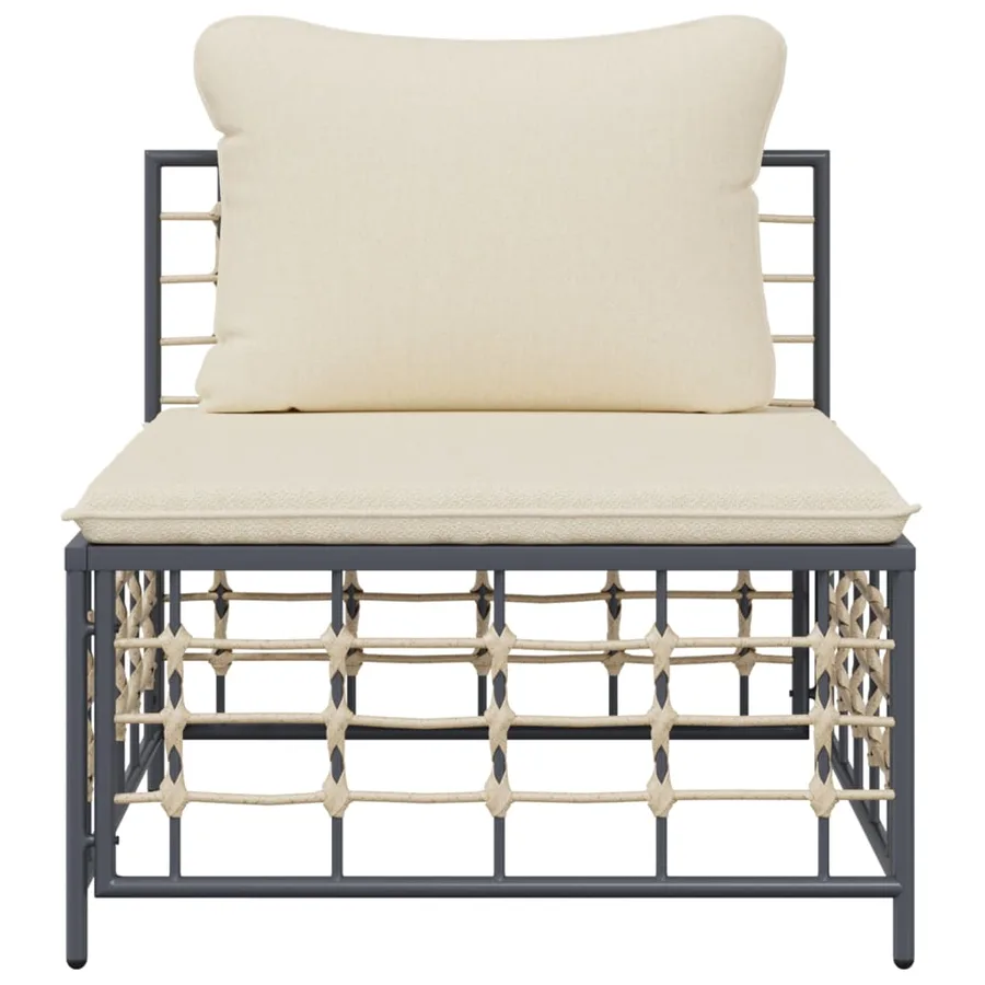 Canapé central de jardin avec coussin beige résine tressée - 3