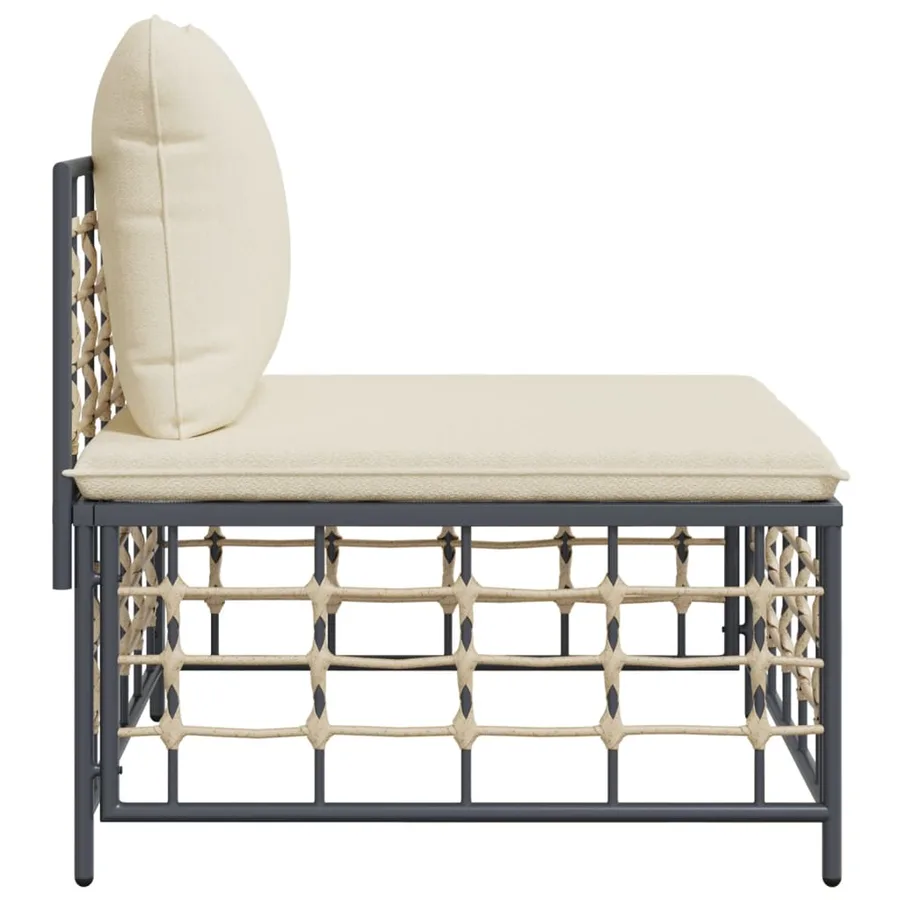 Canapé central de jardin avec coussin beige résine tressée - 4