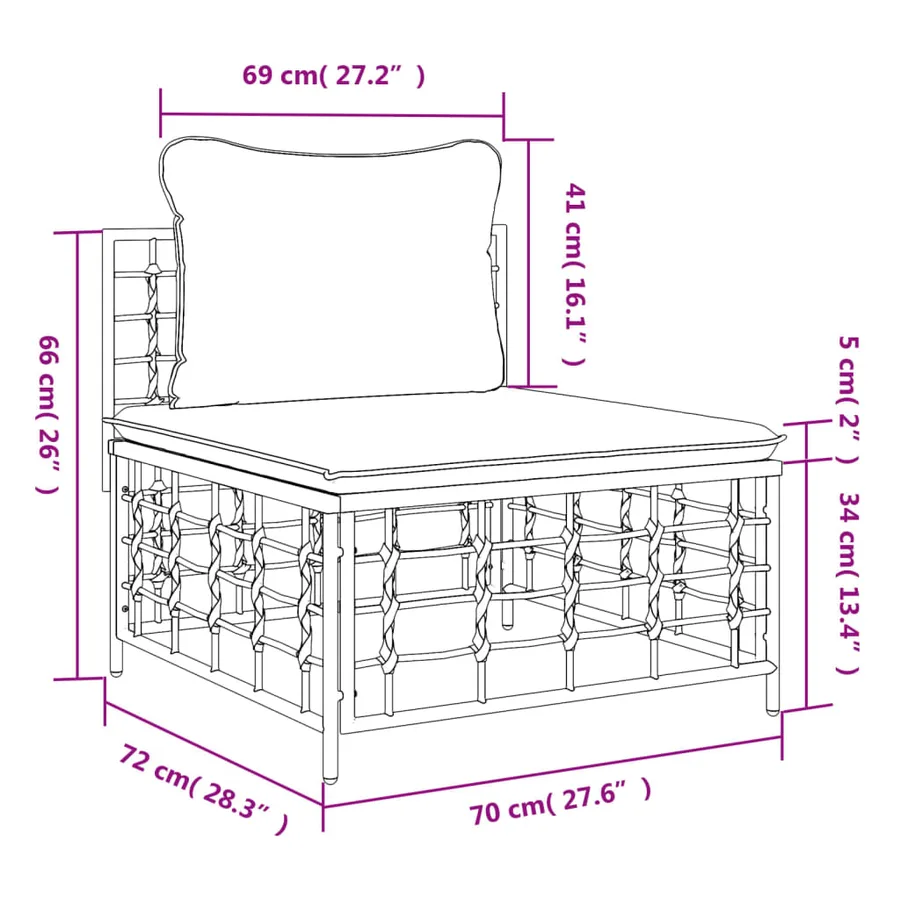 Canapé central de jardin avec coussin beige résine tressée - 7
