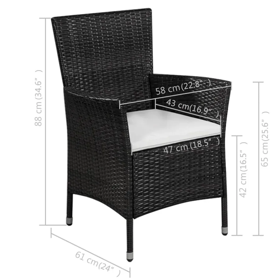 Chaise et tabouret d'extérieur et coussins Résine tressée Noir - 4